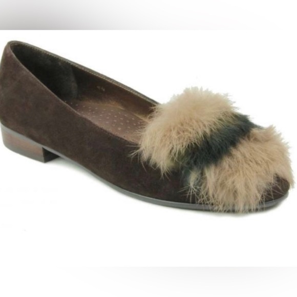 Vaneli Shoes - VANELI Edel 2 Toned Brown Suede Rabbit Toe Furry Flats Women’s Size 9M NEW